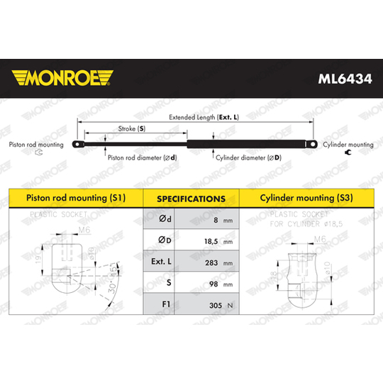 ML6434 - Gas Spring, bonnet 