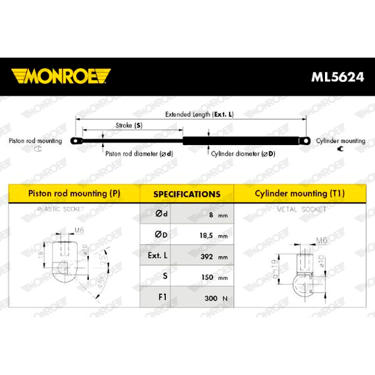 ML5624 - Gas Spring, bonnet 