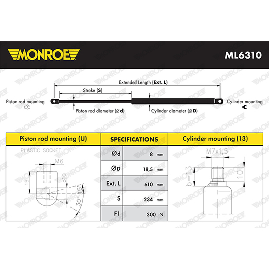 ML6310 - Gas Spring, bonnet 