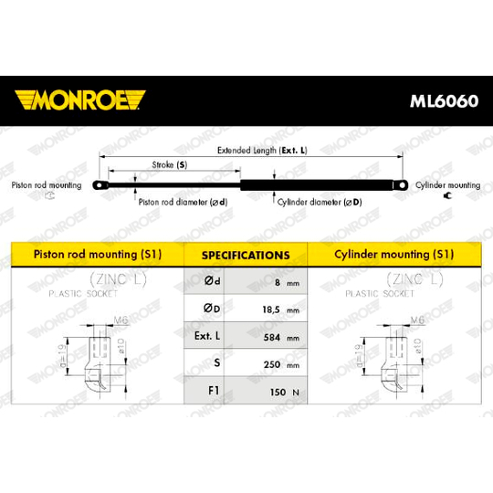 ML6060 - Gas Spring, rear windscreen 