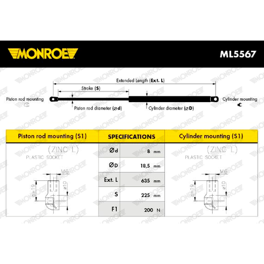 ML5567 - Gas Spring, boot-/cargo area 