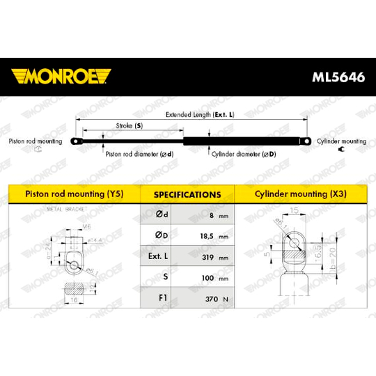 ML5646 - Gas Spring, bonnet 