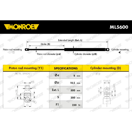 ML5600 - Gas Spring, bonnet 