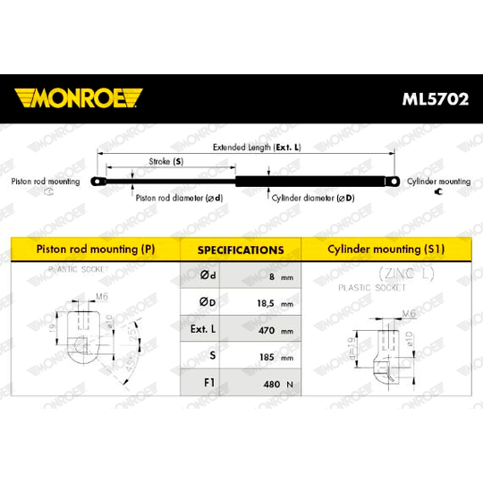 ML5702 - Gas Spring, boot-/cargo area 