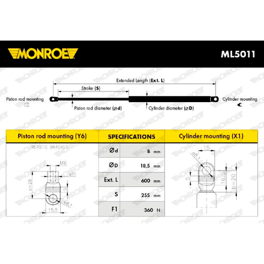 ML5011 - Gas Spring, boot-/cargo area 