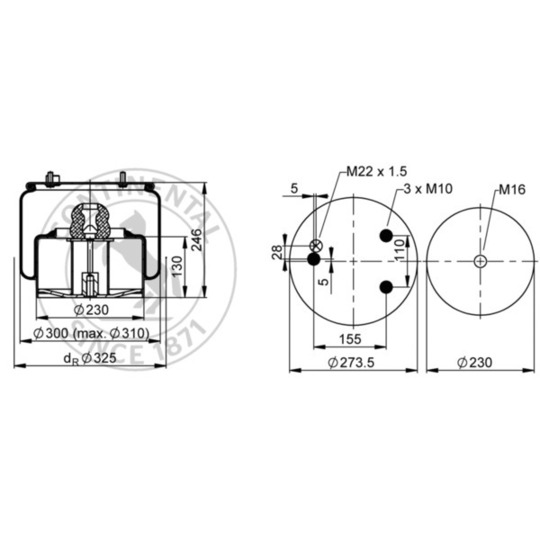 836 N P05 - Pneumatic suspension bellows 