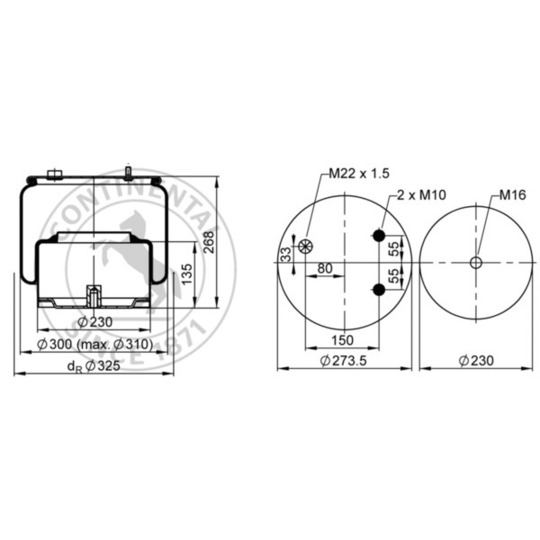 836 N P10 - Pneumatic suspension bellows 