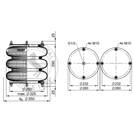 FT 412-32 1/2 M10 - Pneumatic suspension bellows 