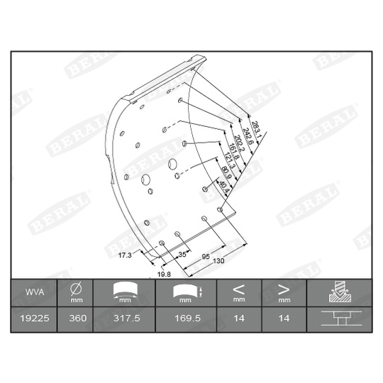 KBL19225.0-1637 - Brake Lining Kit, drum brake 