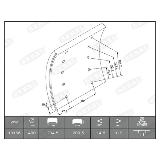 KBL19166.0-1517 - Brake Lining Kit, drum brake 