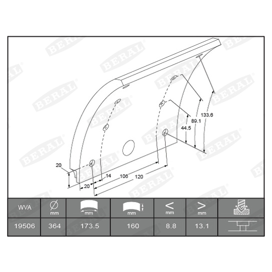 KBL19506.1-1561 - Brake Lining Kit, drum brake 