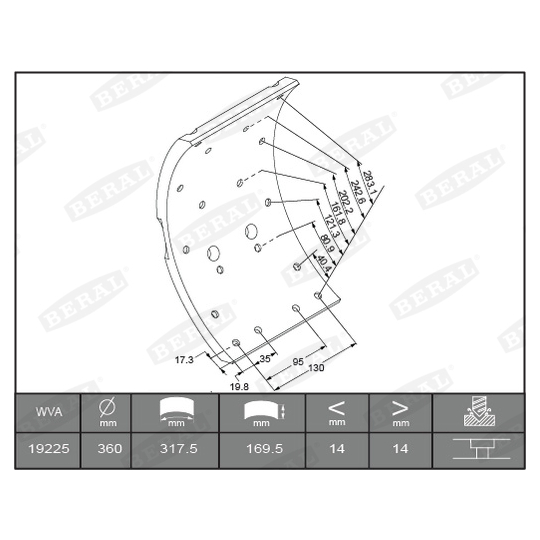 KBL19225.1-1637 - Brake Lining Kit, drum brake 