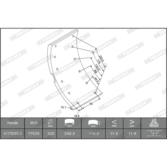 K17635.0-F3653 - Brake Lining Kit, drum brake 