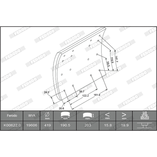 K00622.0-F3526 - Brake Lining Kit, drum brake 