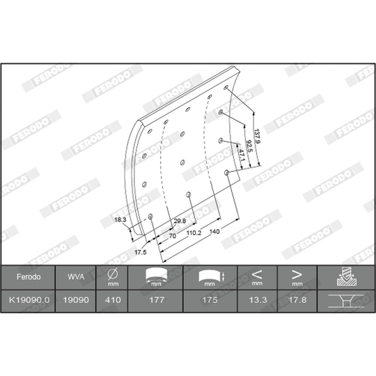 K19090.0-F3660 - Brake Lining Kit, drum brake 