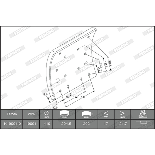 K19091.9-F3653 - Brake Lining Kit, drum brake 