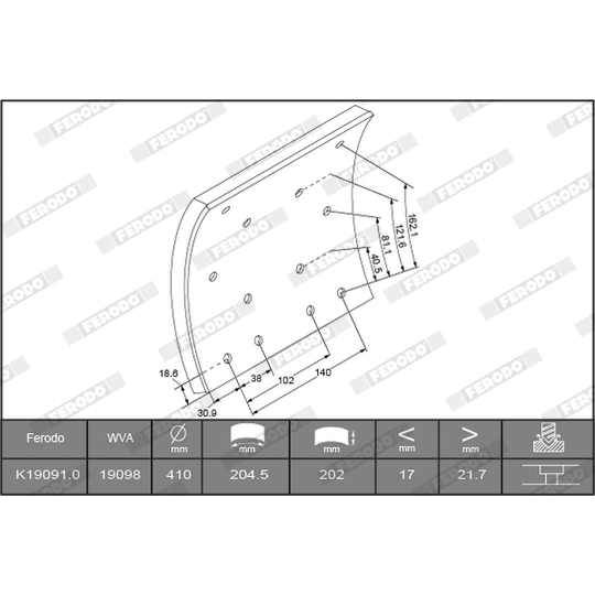 K19091.9-F3653 - Brake Lining Kit, drum brake 