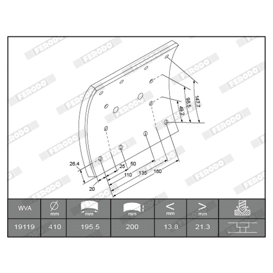 K19116.0-F3660 - Piduriklotsi komplekt, trummelpidur 