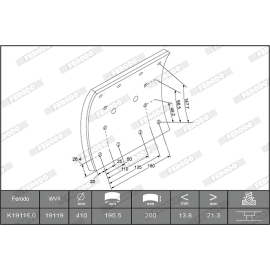 K19116.0-F3653 - Brake Lining Kit, drum brake 