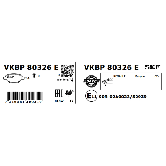 VKBP 80326 E - Piduriklotsi komplekt,ketaspidur 