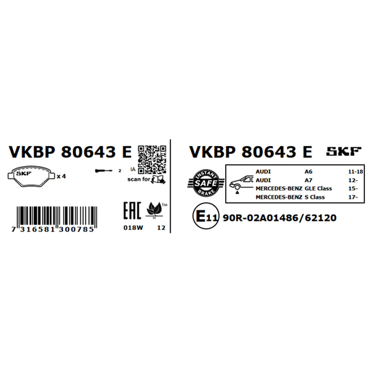 VKBP 80643 E - Bromsbeläggssats, skivbroms 