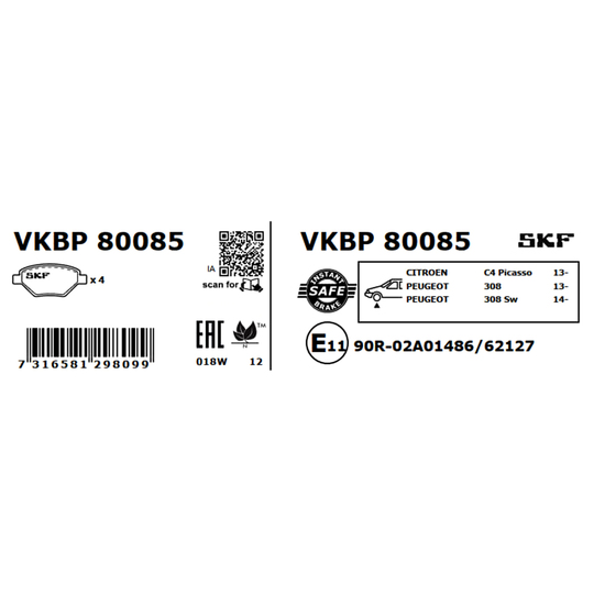 VKBP 80085 - Brake Pad Set, disc brake 