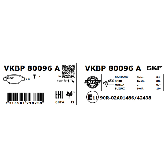 VKBP 80096 A - Piduriklotsi komplekt,ketaspidur 