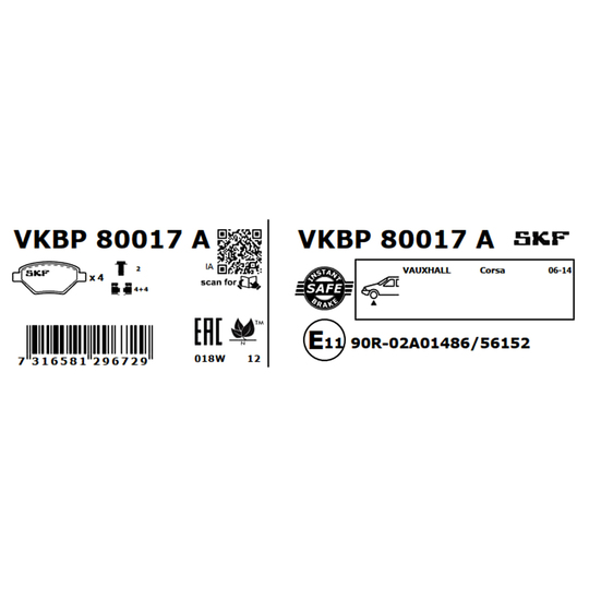 VKBP 80017 A - Piduriklotsi komplekt,ketaspidur 