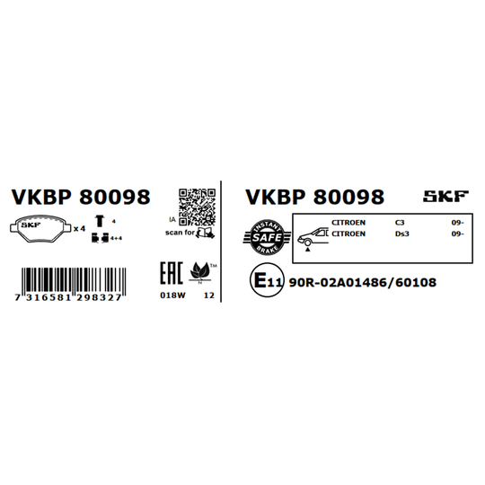 VKBP 80098 - Brake Pad Set, disc brake 