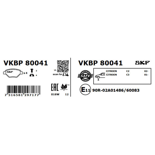 VKBP 80041 - Bromsbeläggssats, skivbroms 