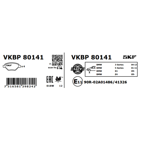 VKBP 80141 - Bromsbeläggssats, skivbroms 