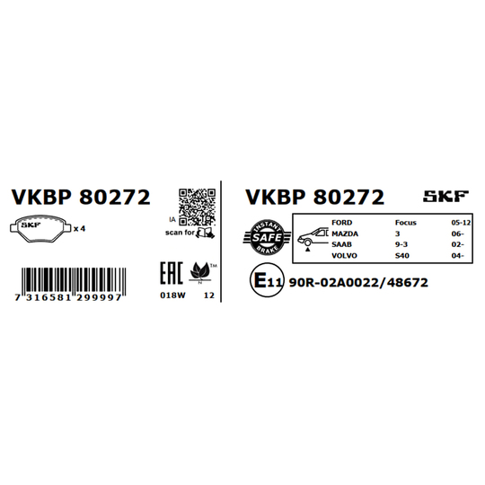 VKBP 80272 - Bromsbeläggssats, skivbroms 