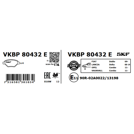 VKBP 80432 E - Bromsbeläggssats, skivbroms 