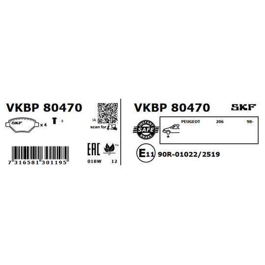 VKBP 80470 - Bromsbeläggssats, skivbroms 