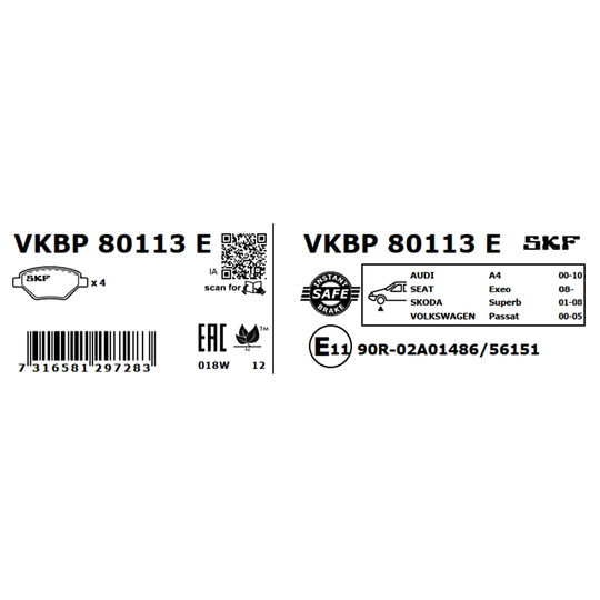 VKBP 80113 E - Bromsbeläggssats, skivbroms 