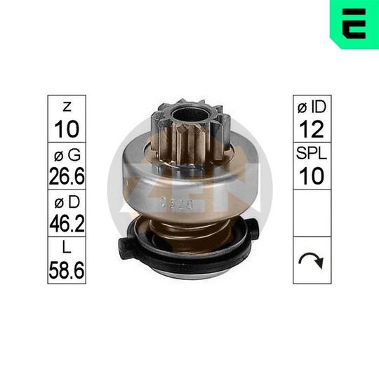 ZN0520 - Frihjulsväxel, startmotor 