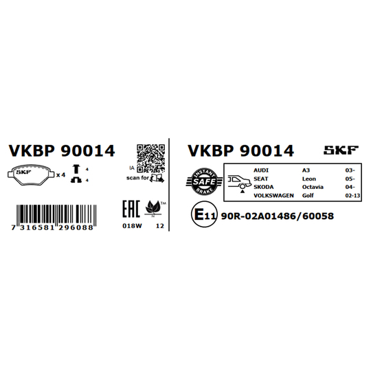 VKBP 90014 - Bromsbeläggssats, skivbroms 