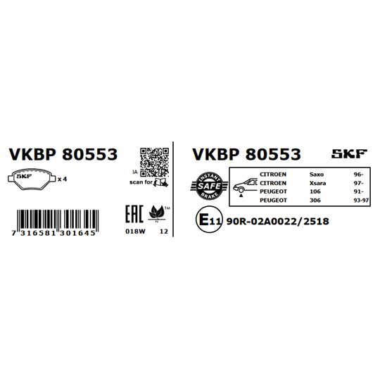 VKBP 80553 - Bromsbeläggssats, skivbroms 