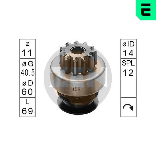 ZN0580 - Frihjulsväxel, startmotor 