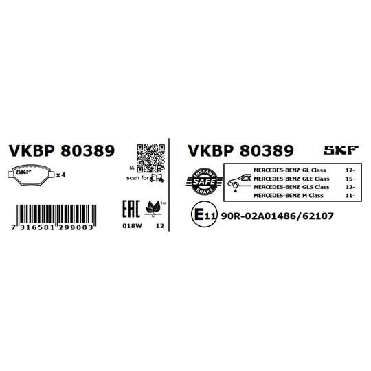 VKBP 80389 - Bromsbeläggssats, skivbroms 