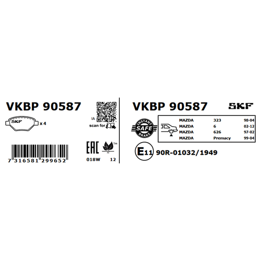 VKBP 90587 - Bromsbeläggssats, skivbroms 