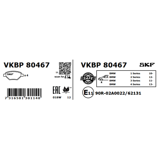 VKBP 80467 - Bromsbeläggssats, skivbroms 