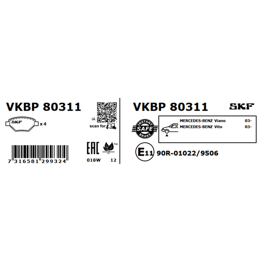 VKBP 80311 - Bromsbeläggssats, skivbroms 