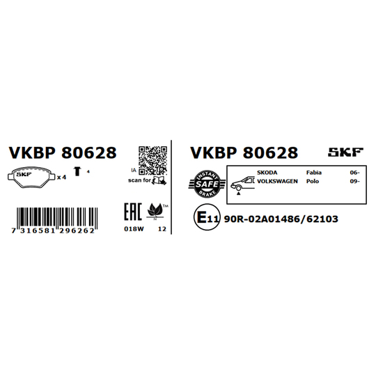 VKBP 80628 - Bromsbeläggssats, skivbroms 