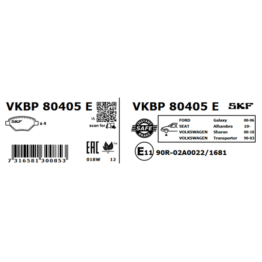 VKBP 80405 E - Bromsbeläggssats, skivbroms 