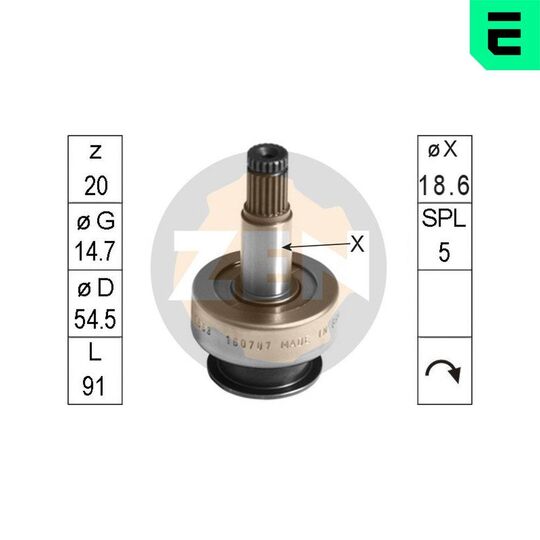 ZN1563 - Frihjulsväxel, startmotor 