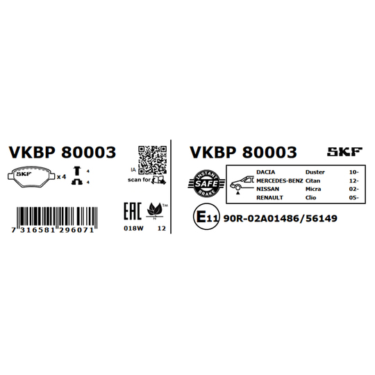 VKBP 80003 - Bromsbeläggssats, skivbroms 