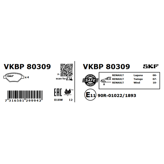 VKBP 80309 - Brake Pad Set, disc brake 