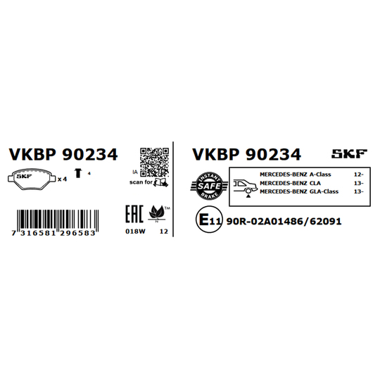 VKBP 90234 - Bromsbeläggssats, skivbroms 