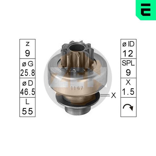 ZN1187 - Frihjulsväxel, startmotor 